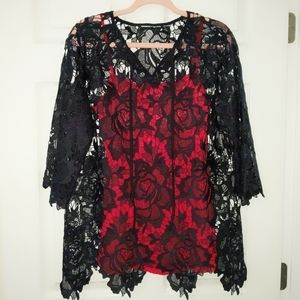 Linea Black Lace Cut Out Tunic Blouses XS